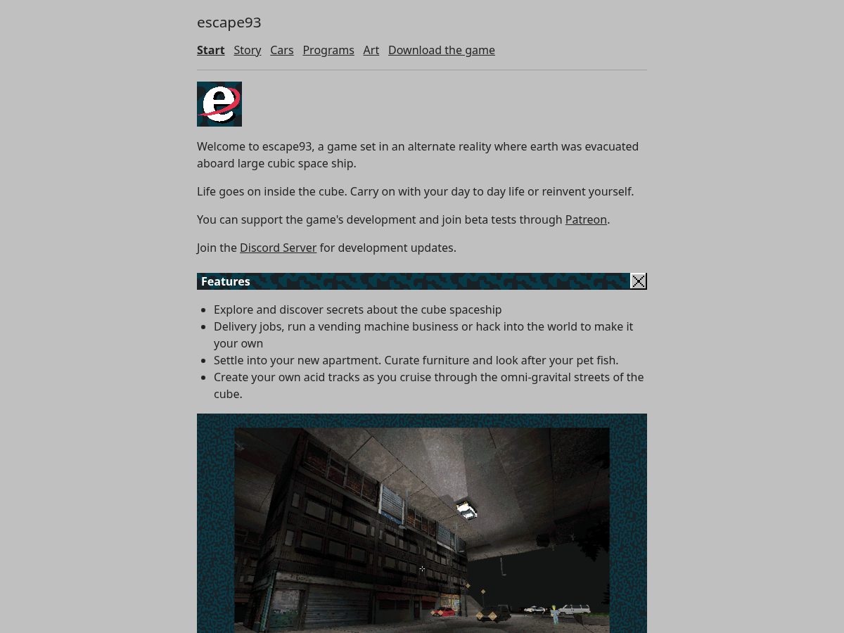 Landing-page snapshot of escape93.com
