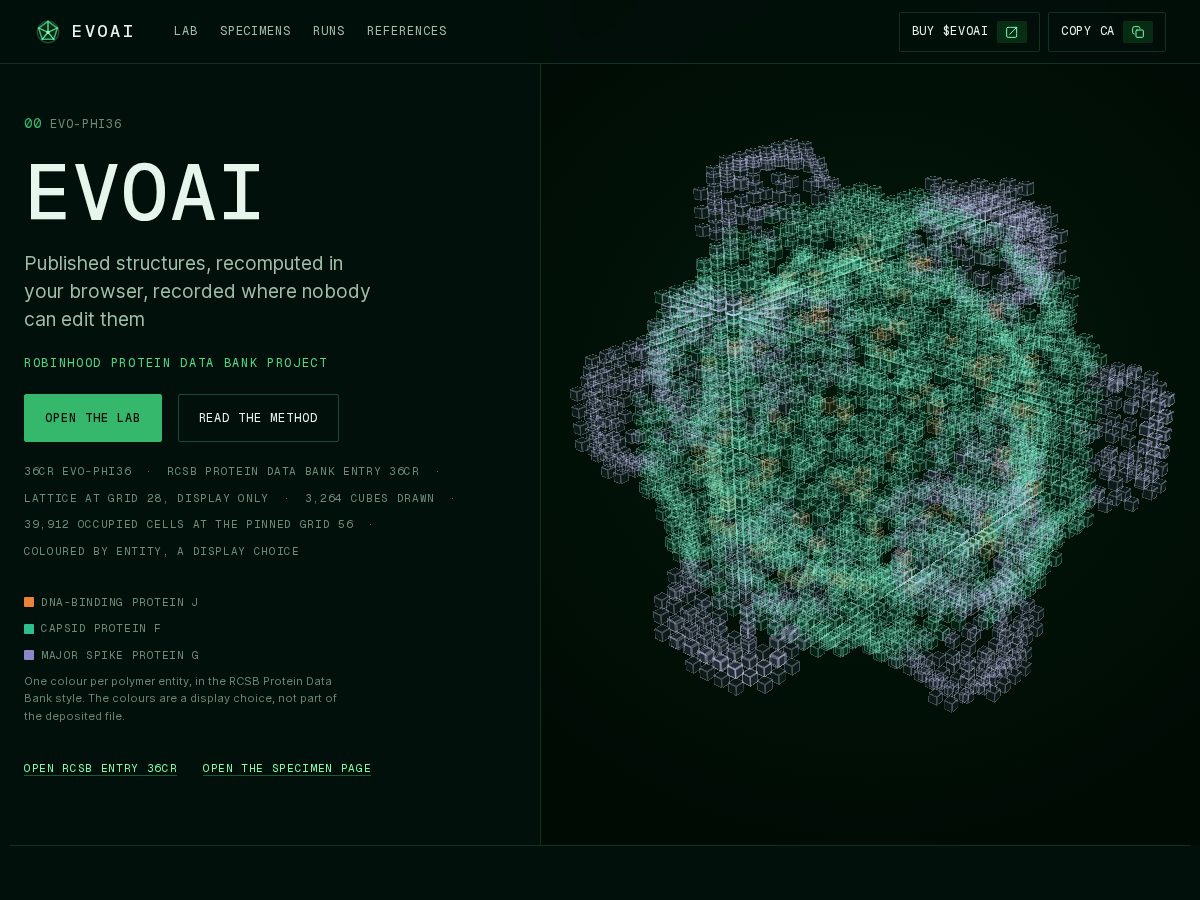 Landing-page snapshot of evoai.bio