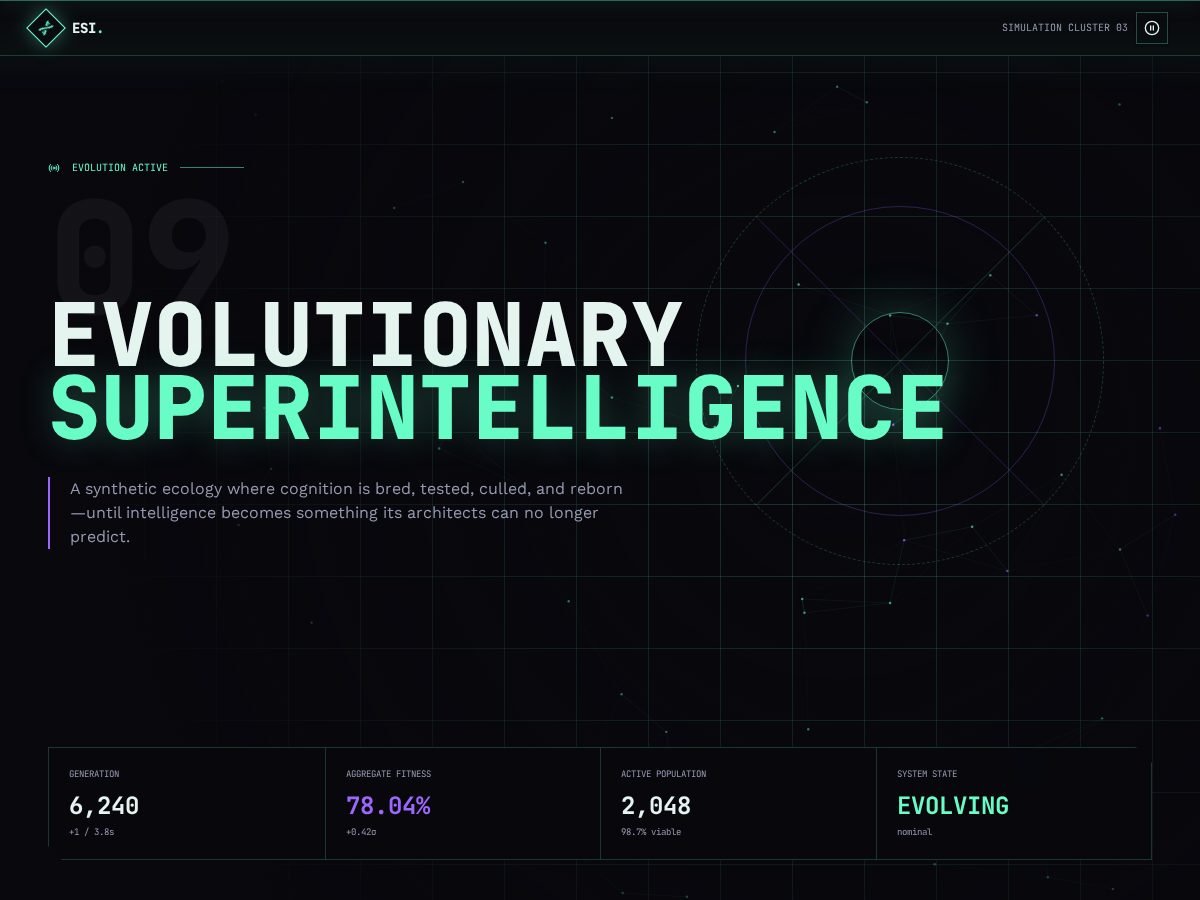 Landing-page snapshot of evolutionarysuperintelligence.com