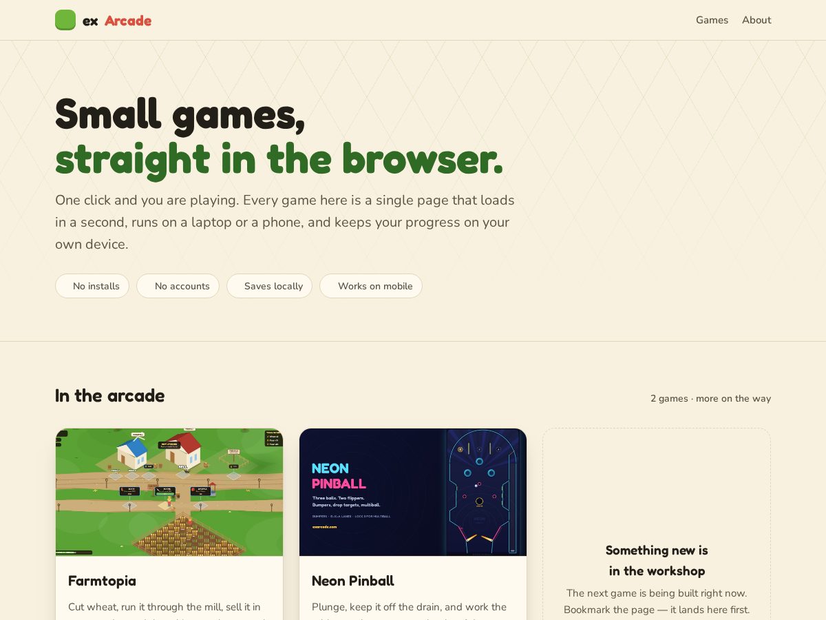 Landing-page snapshot of exarcade.com