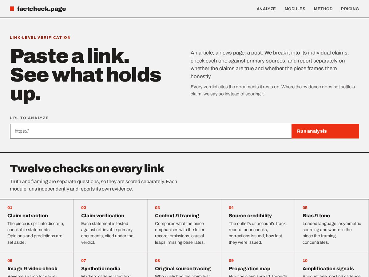 Landing-page snapshot of factcheck.page
