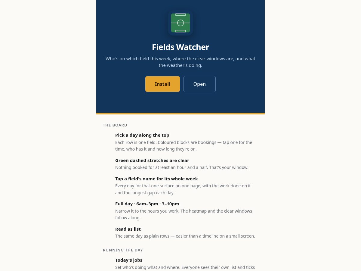 Landing-page snapshot of fieldswatcher.com