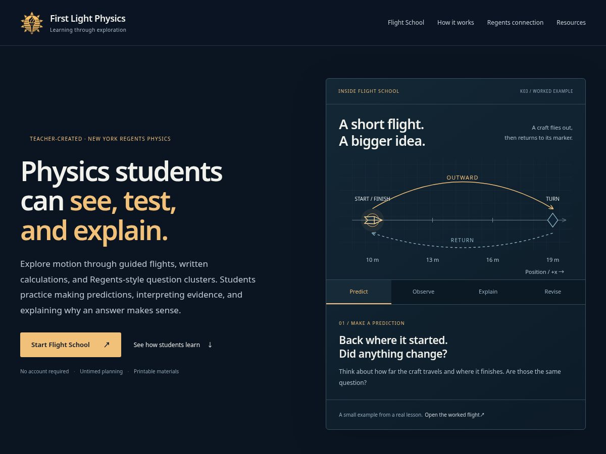 Landing-page snapshot of firstlightphysics.com