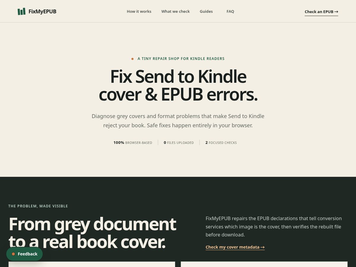 Landing-page snapshot of fixmyepub.com