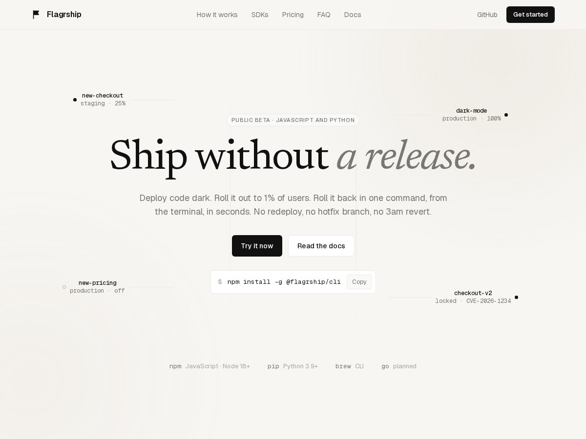 Landing-page snapshot of flagrship.dev