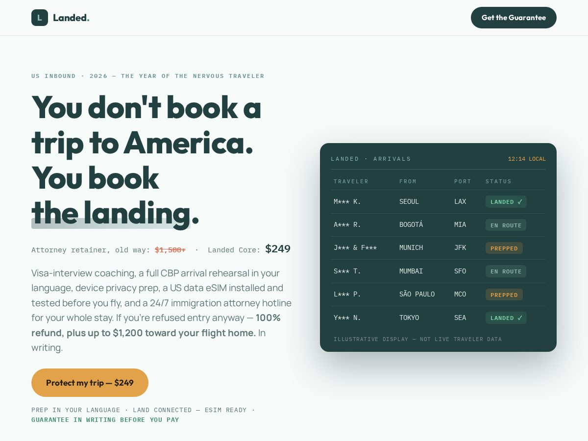 Landing-page snapshot of flylanded.com