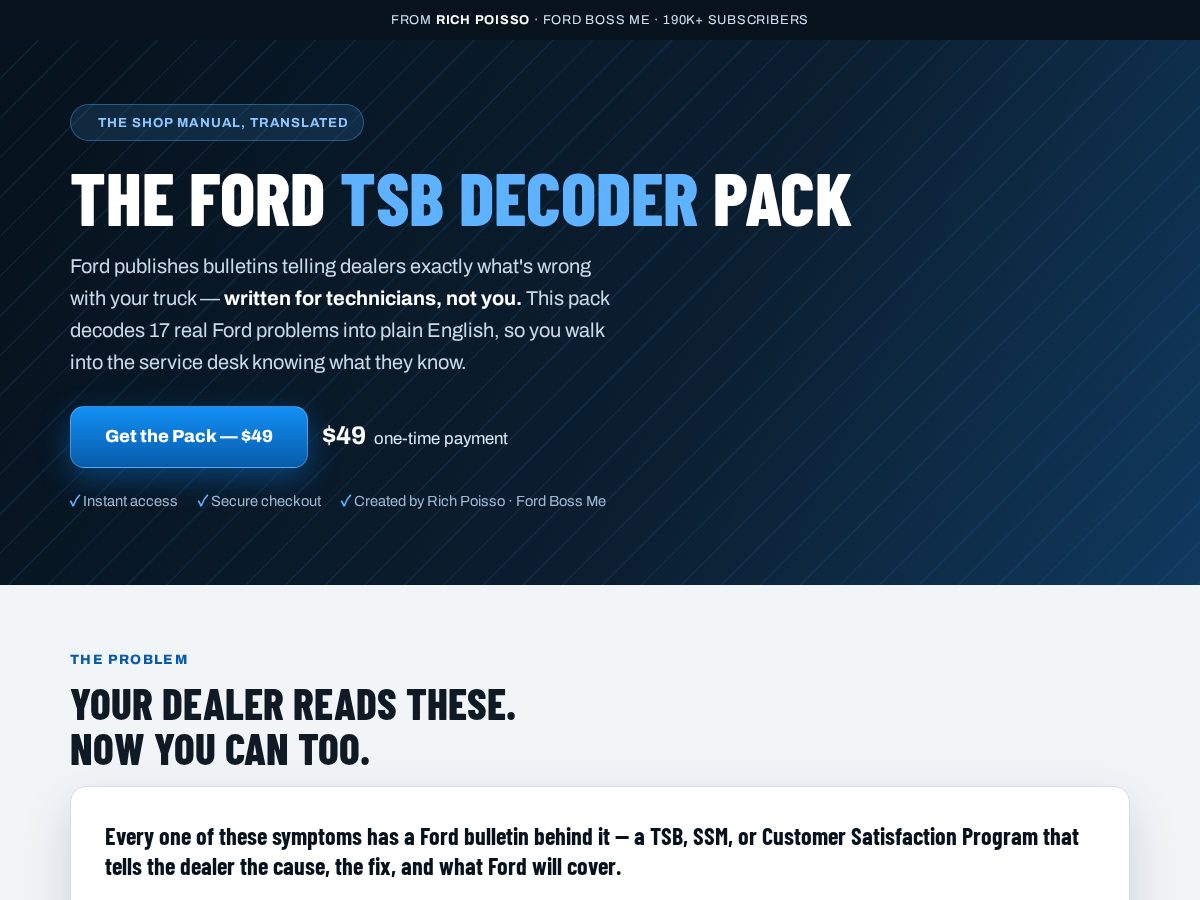 Landing-page snapshot of fordtsbpack.com