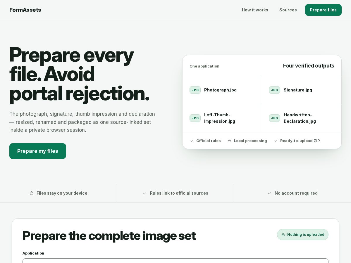 Landing-page snapshot of formassets.com