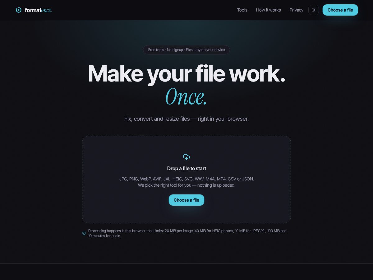 Landing-page snapshot of formatonce.com