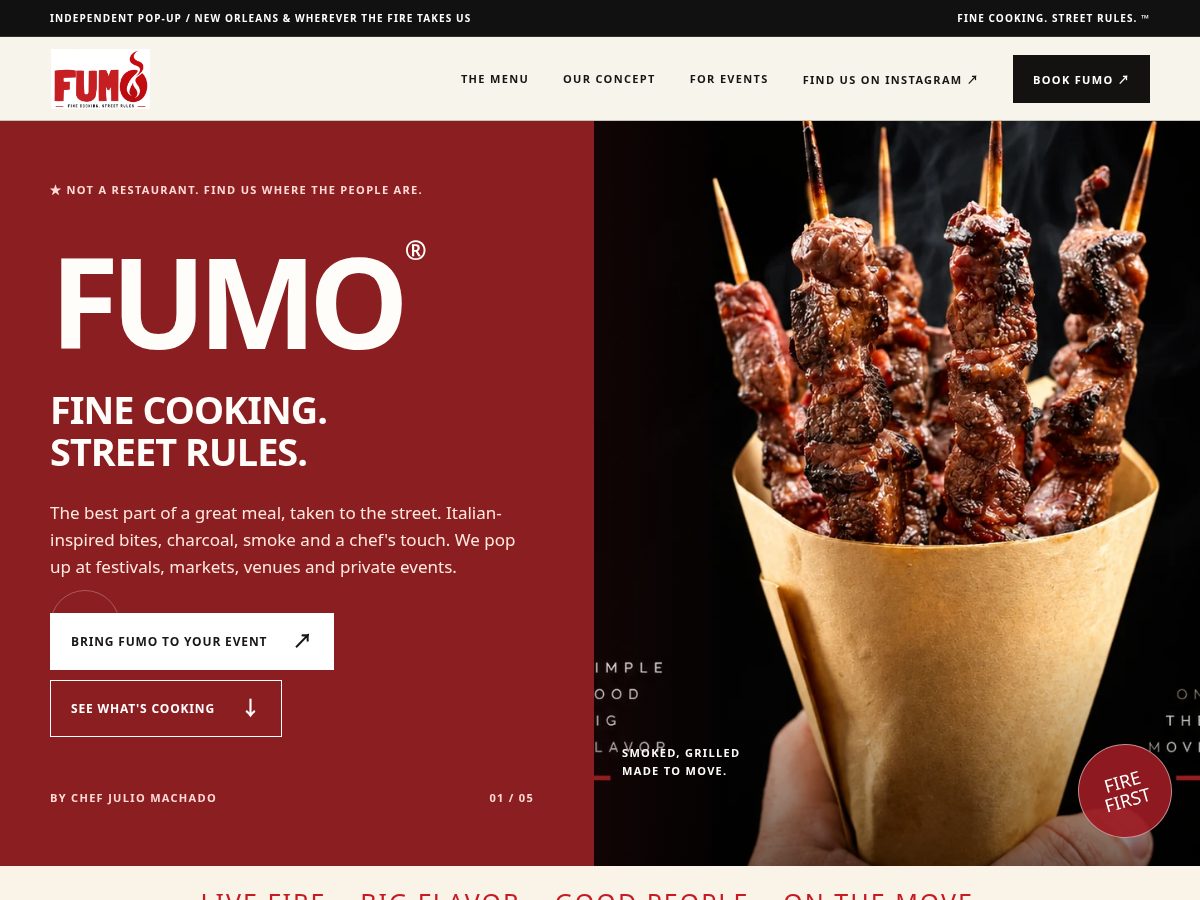 Landing-page snapshot of fumostreetfood.com
