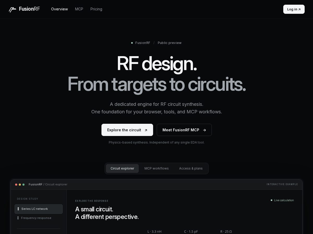 Landing-page snapshot of fusionrf.com