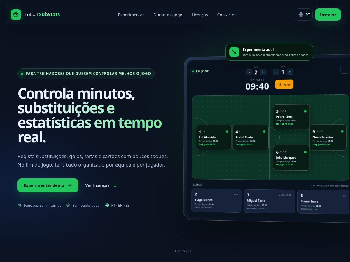 Landing-page snapshot of futsalsubstats.com