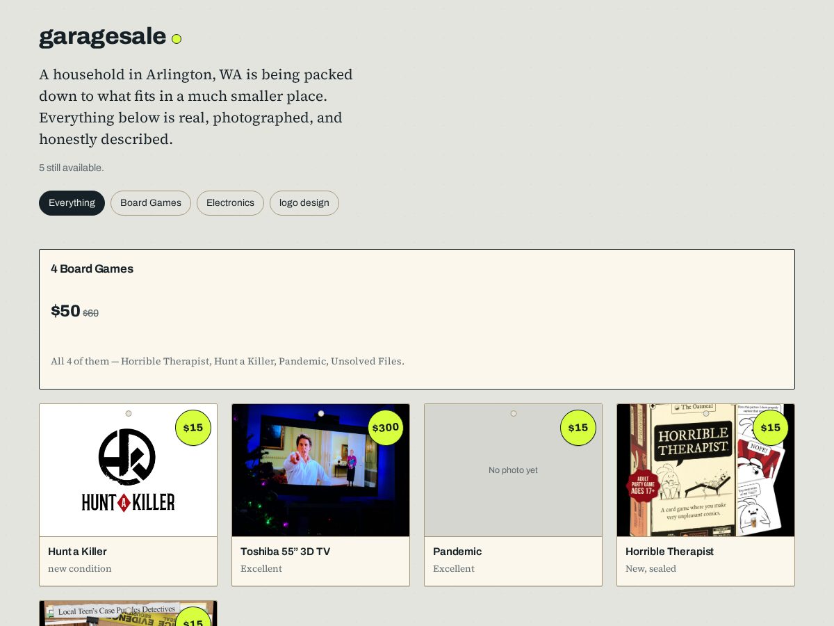 Landing-page snapshot of garagesale.page