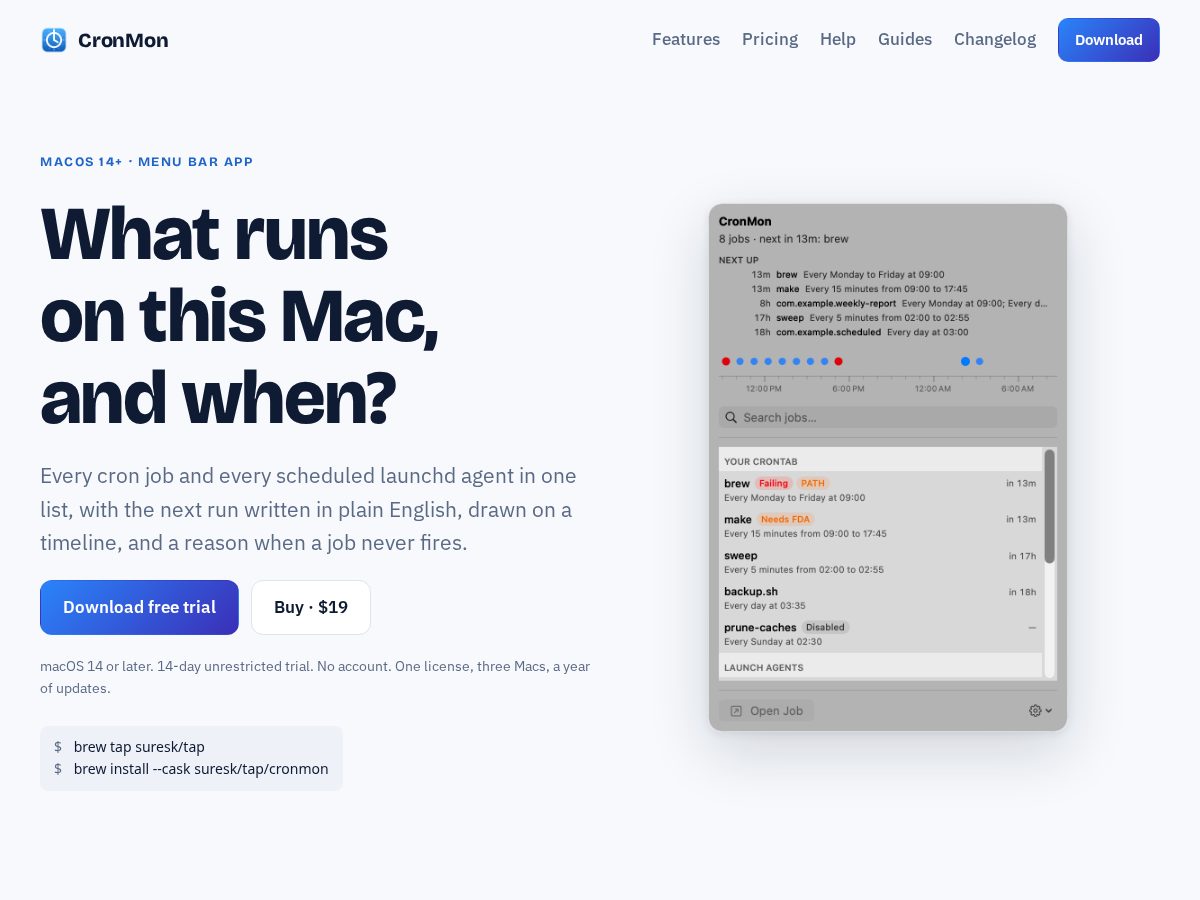 Landing-page snapshot of getcronmon.com