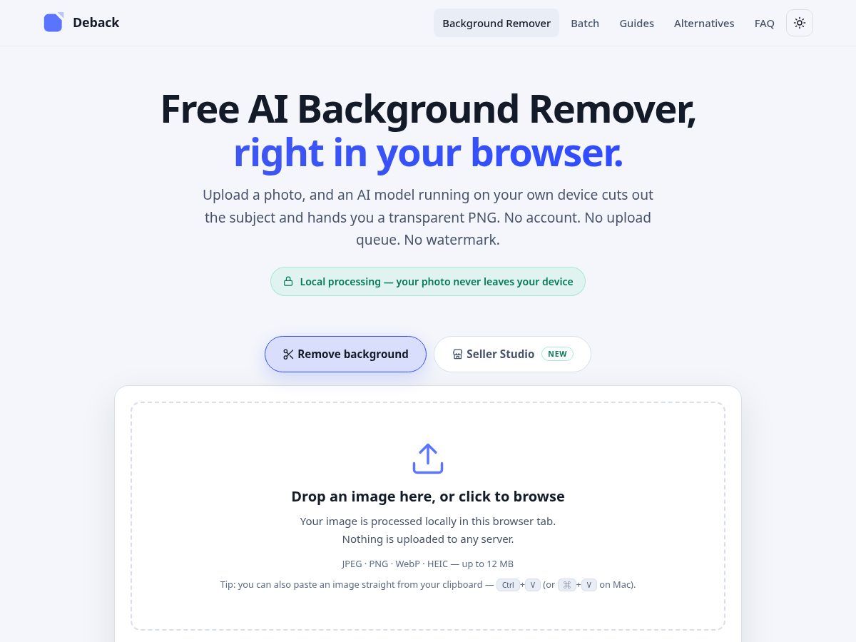 Landing-page snapshot of getdeback.com