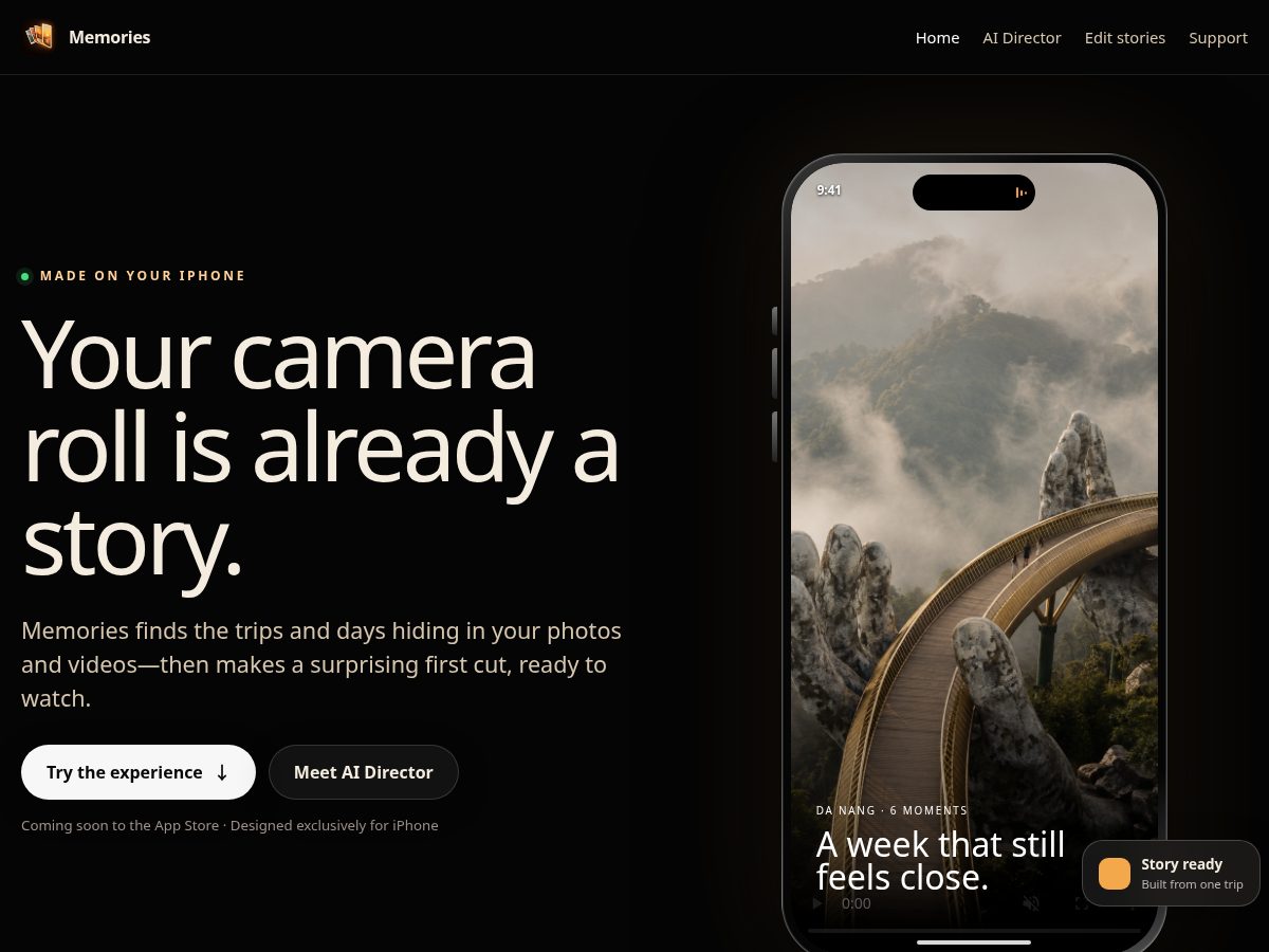 Landing-page snapshot of getmemoriesapp.com
