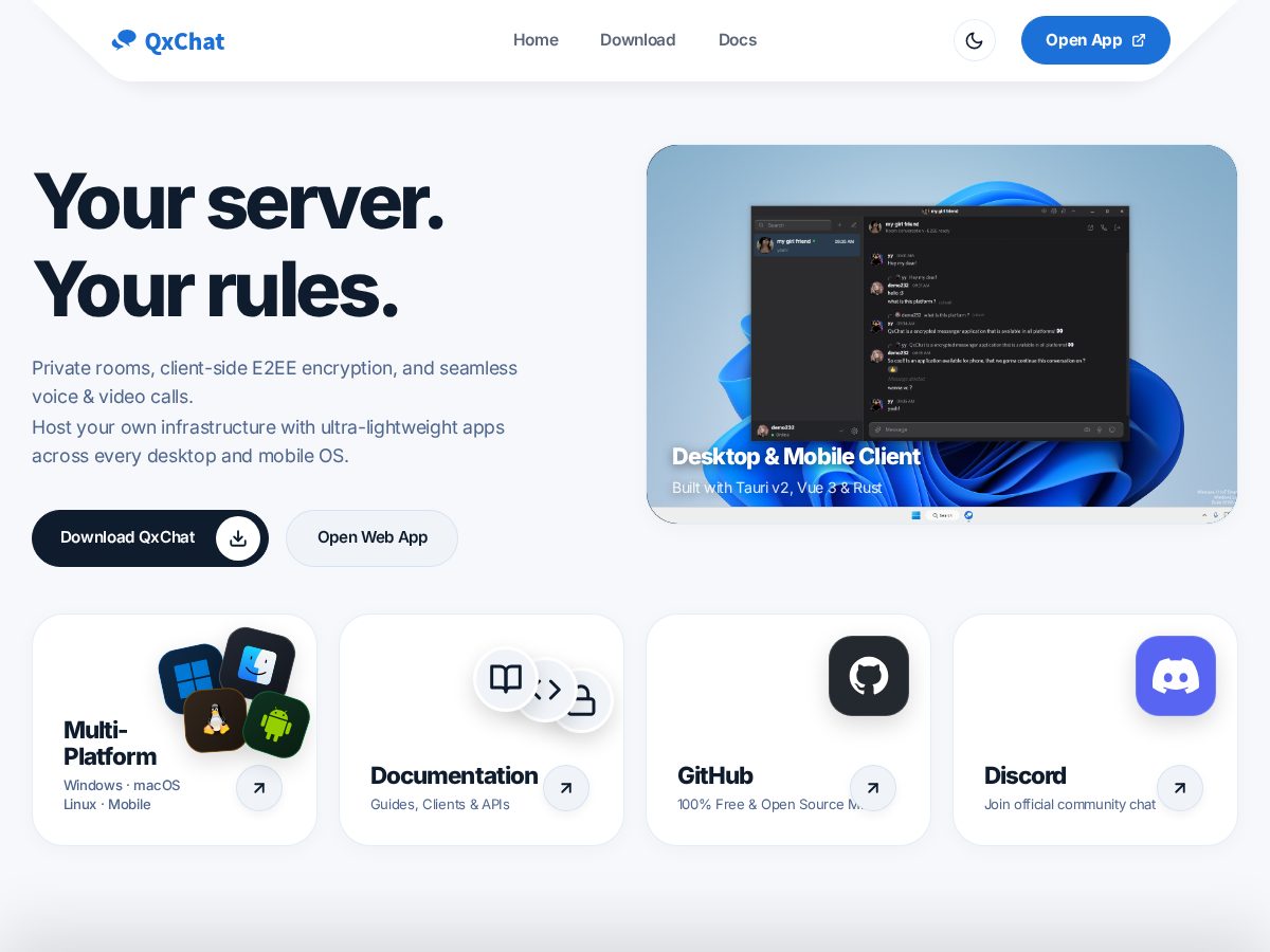 Landing-page snapshot of getqxchat.com
