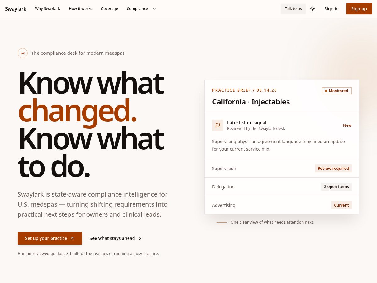 Landing-page snapshot of getswaylark.com