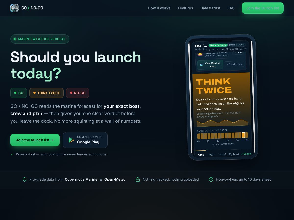 Landing-page snapshot of gonogoboatapp.com
