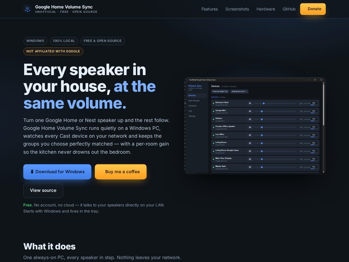 Landing-page snapshot of googlehomevolumesync.com