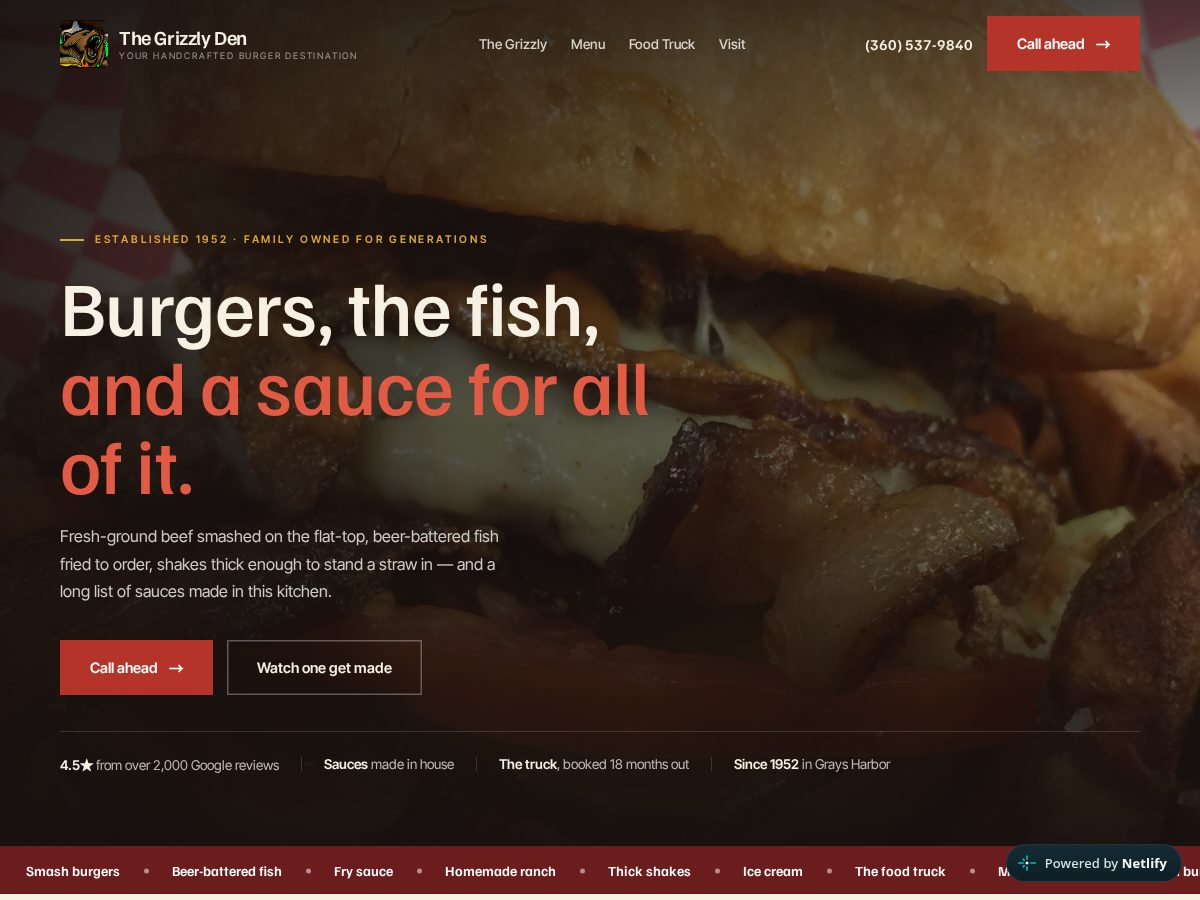 Landing-page snapshot of grizzlydenwa.com