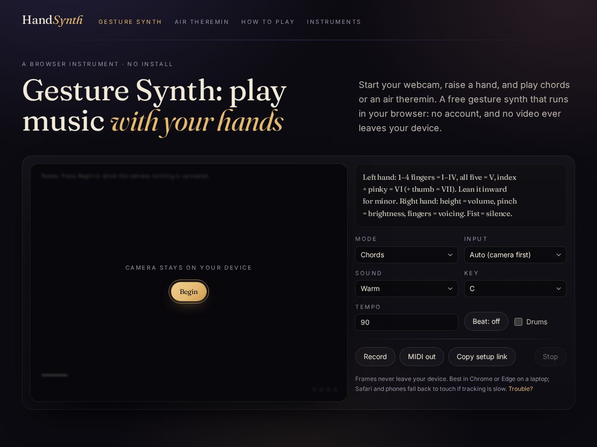 Landing-page snapshot of handsynth.com