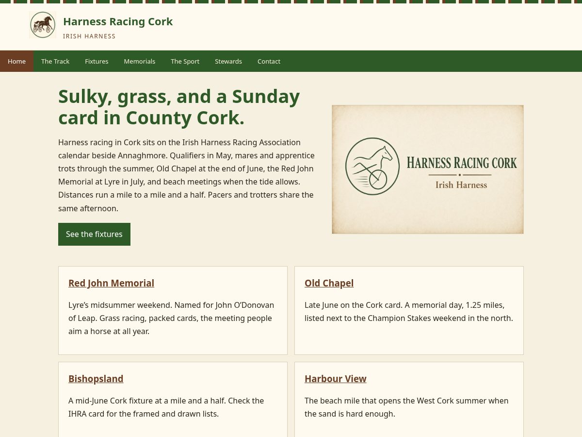 Landing-page snapshot of harnessracingcork.com