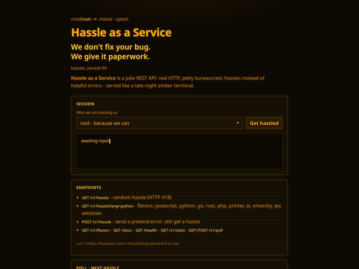 Landing-page snapshot of hassleas.com