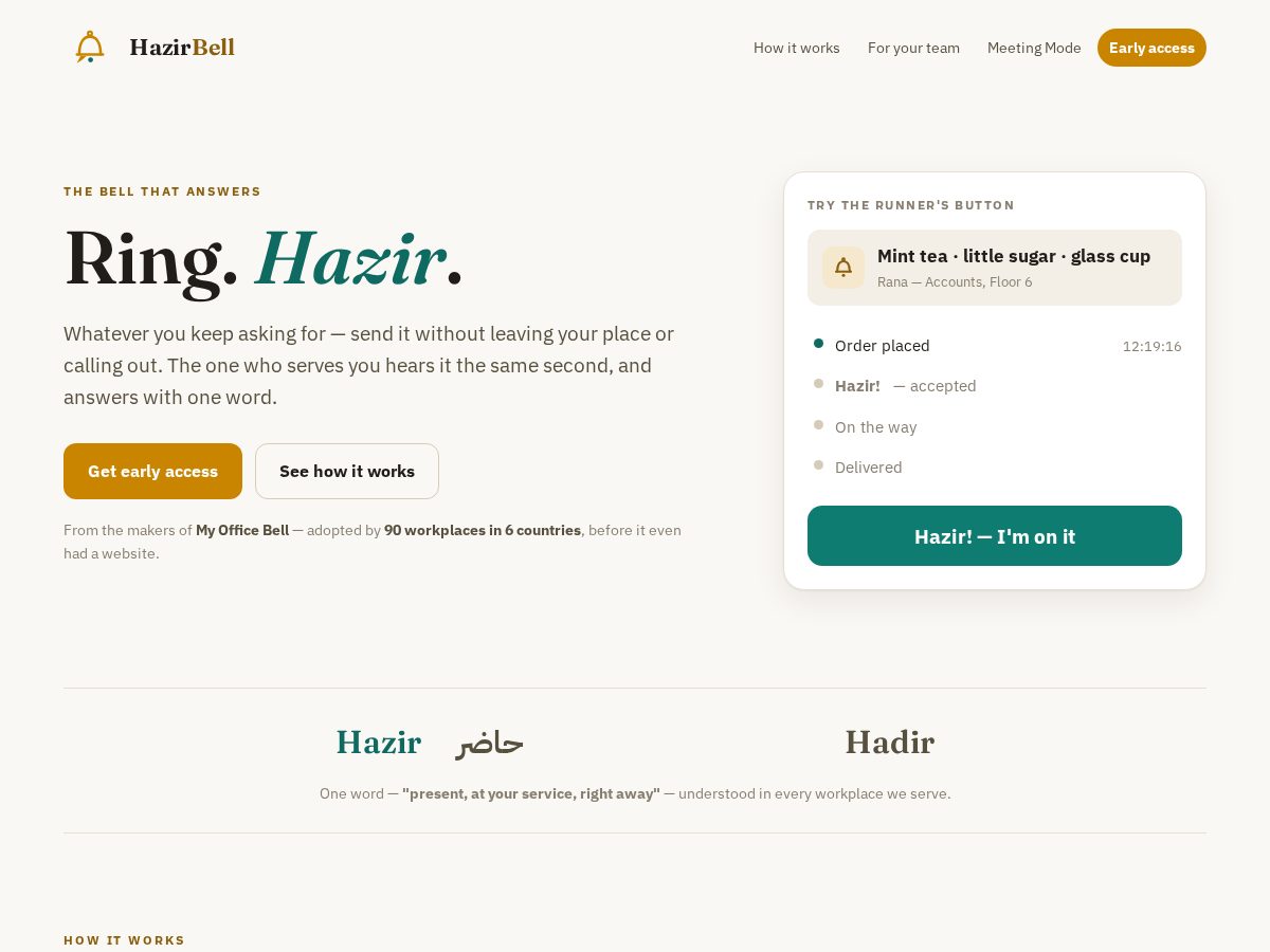 Landing-page snapshot of hazirbell.com