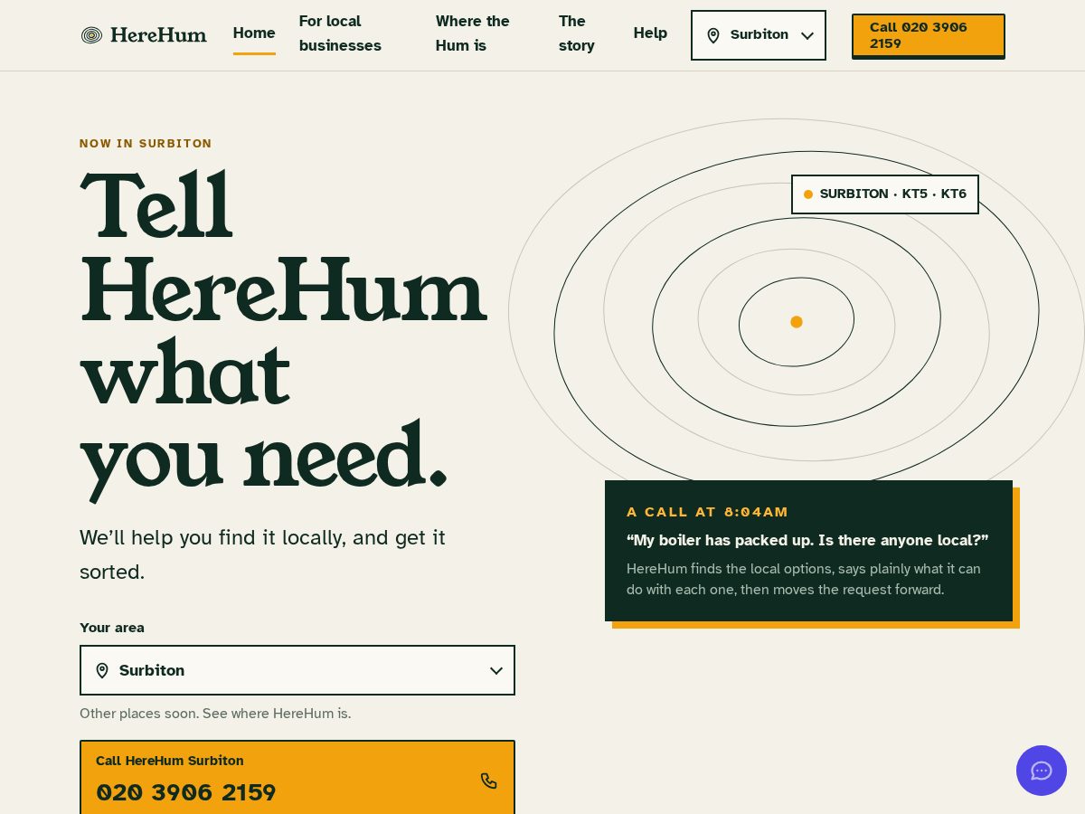 Landing-page snapshot of herehum.com
