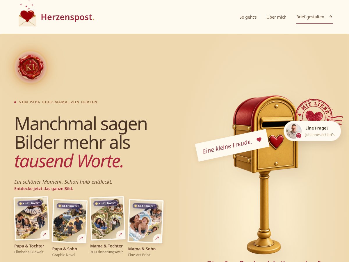 Landing-page snapshot of herzenspost.love