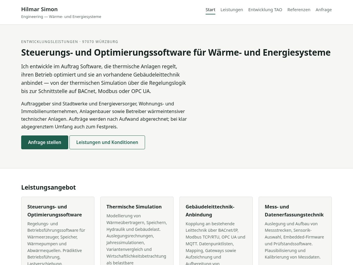 Landing-page snapshot of hilmarsimon.engineering