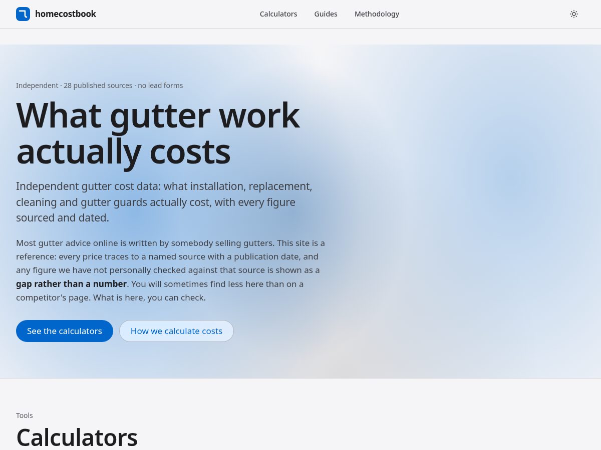 Landing-page snapshot of homecostbook.com
