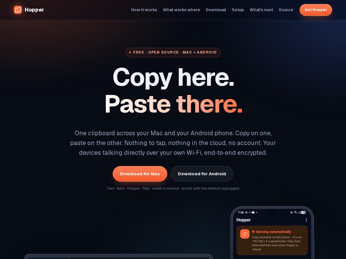 Landing-page snapshot of hopperclip.xyz