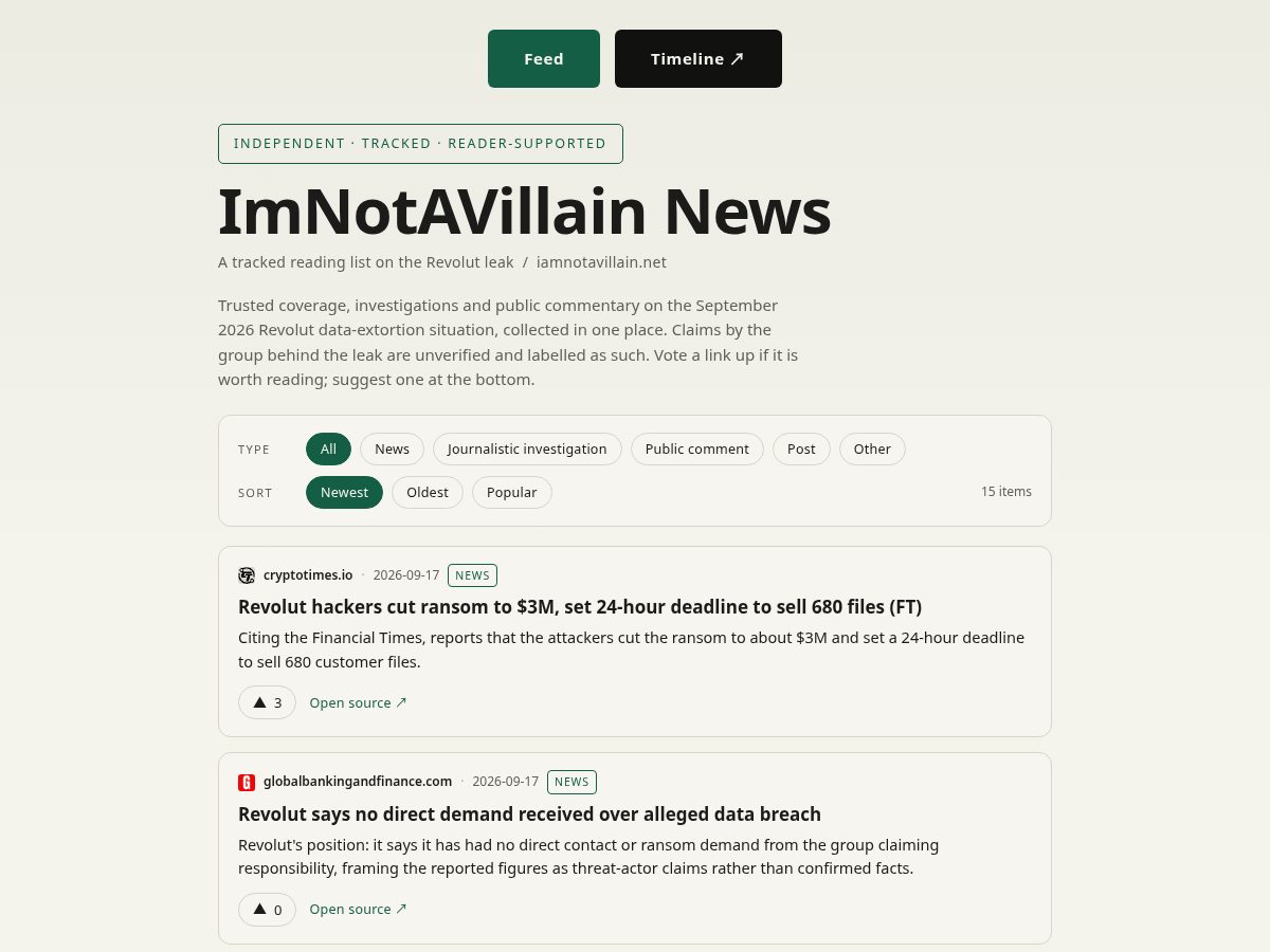 Landing-page snapshot of iamnotavillain.net