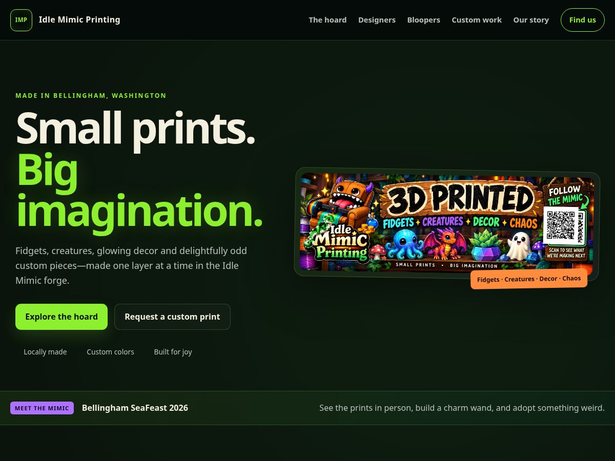 Landing-page snapshot of idlemimic.com