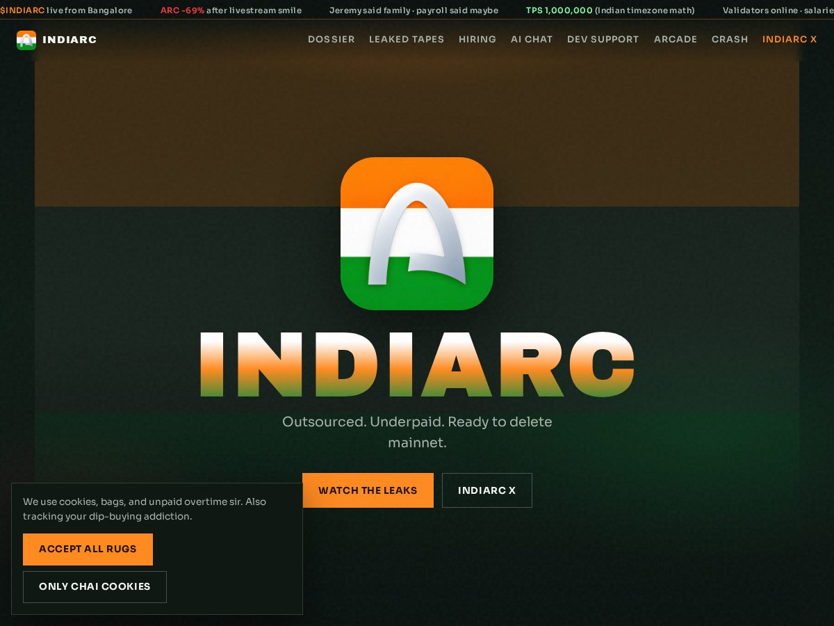 Landing-page snapshot of indiarc.xyz