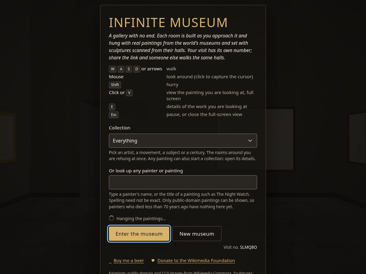 Landing-page snapshot of infinite-museum.com