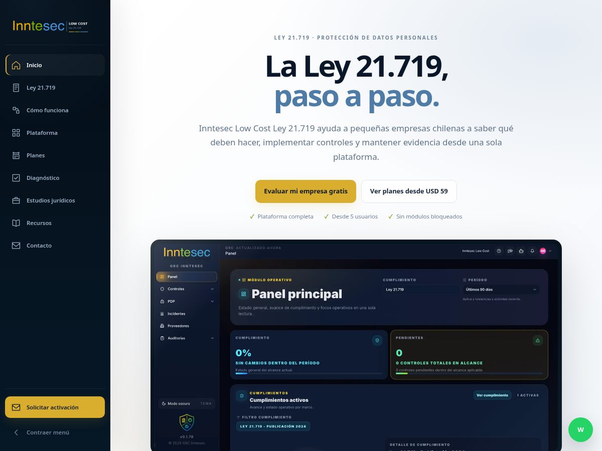 Landing-page snapshot of inntesec.legal
