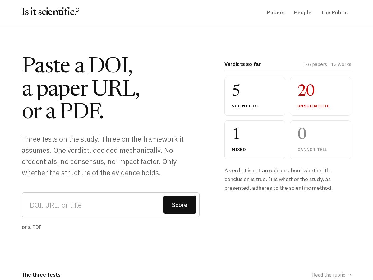 Landing-page snapshot of isitscientific.org