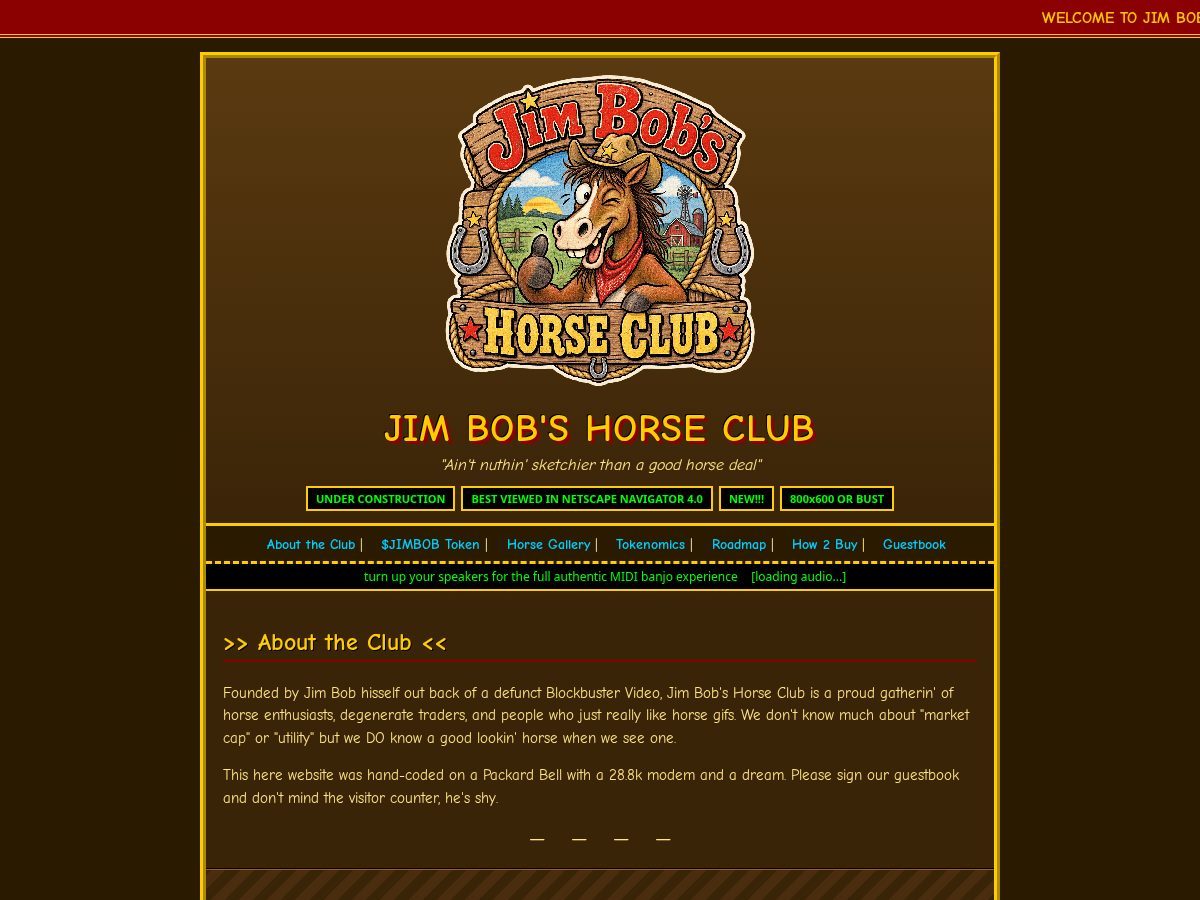 Landing-page snapshot of jimbobshorses.com