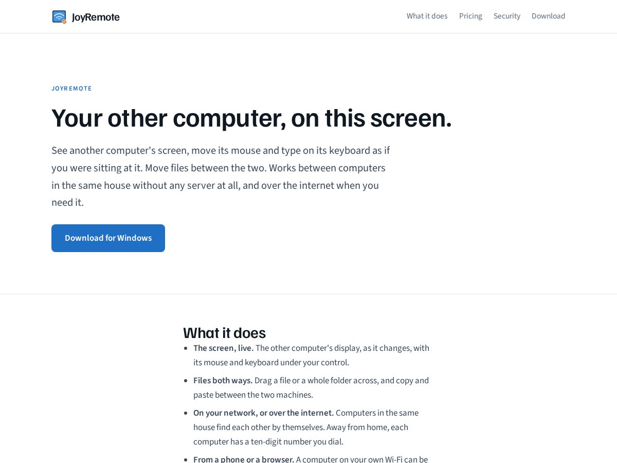 Landing-page snapshot of joyremote.com