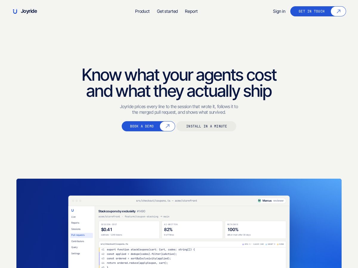 Landing-page snapshot of joyride.build