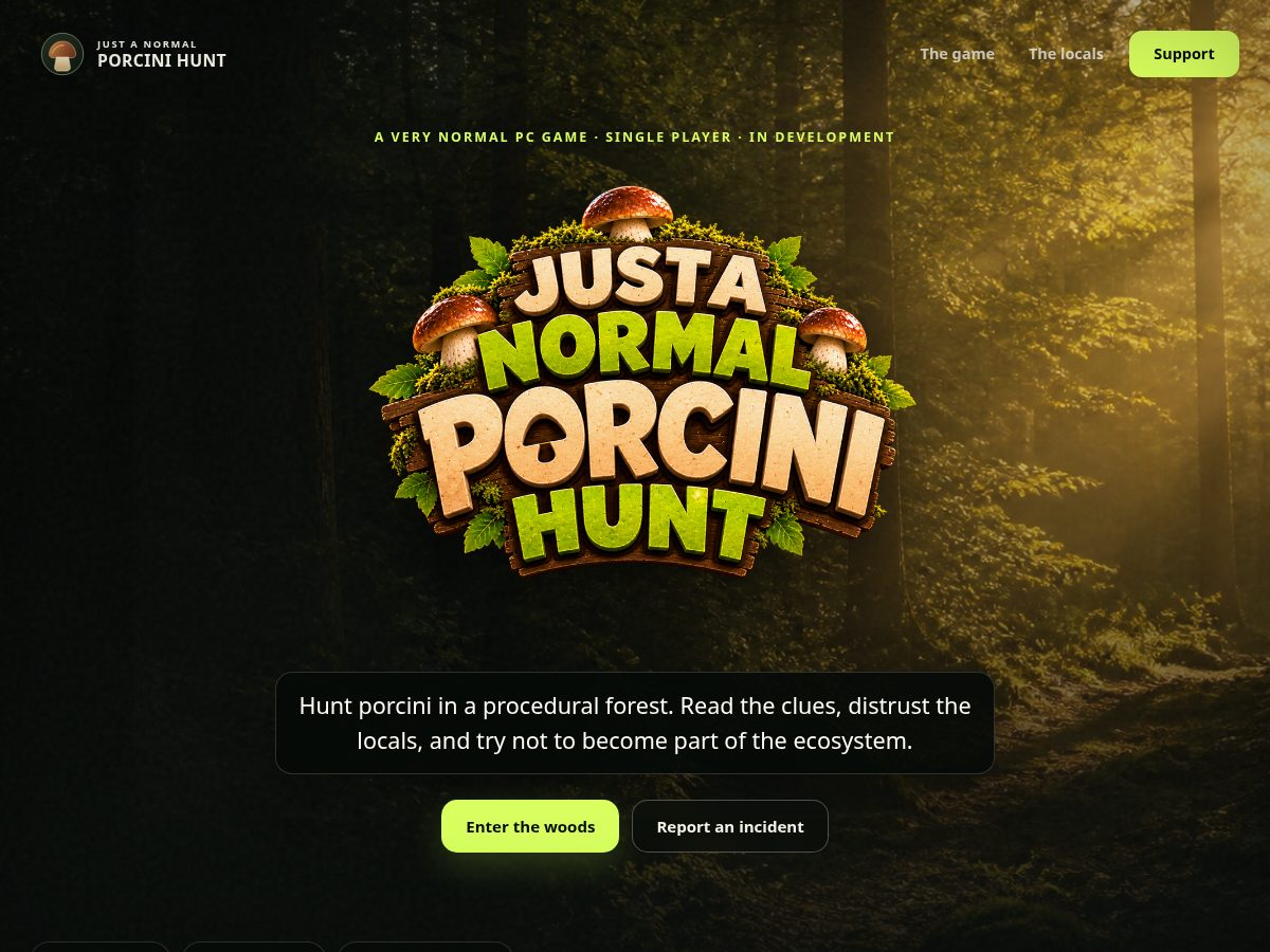 Landing-page snapshot of justanormalporcinihunt.com