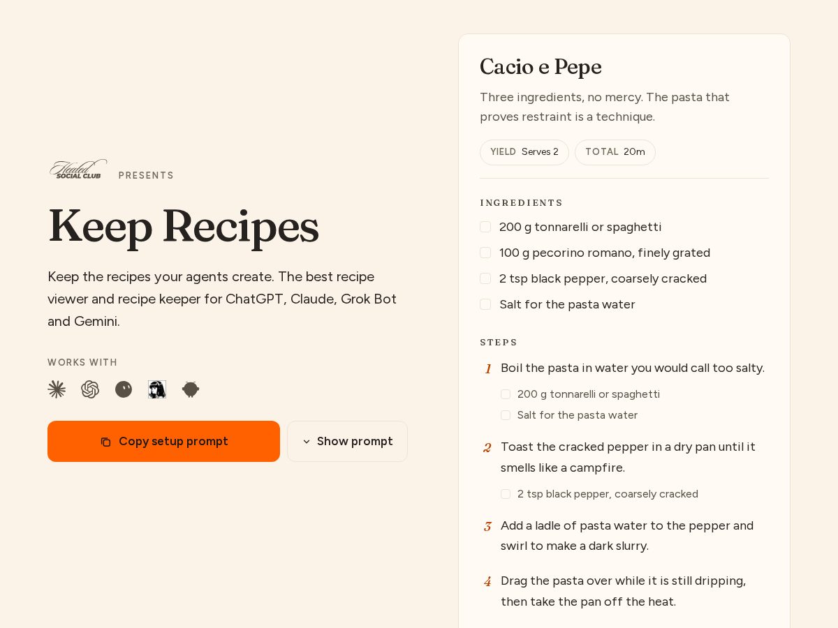 Landing-page snapshot of keep.recipes