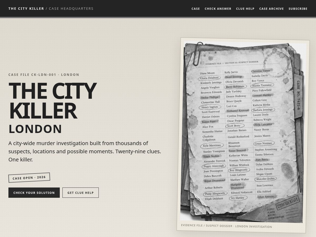 Landing-page snapshot of killerdossier.com