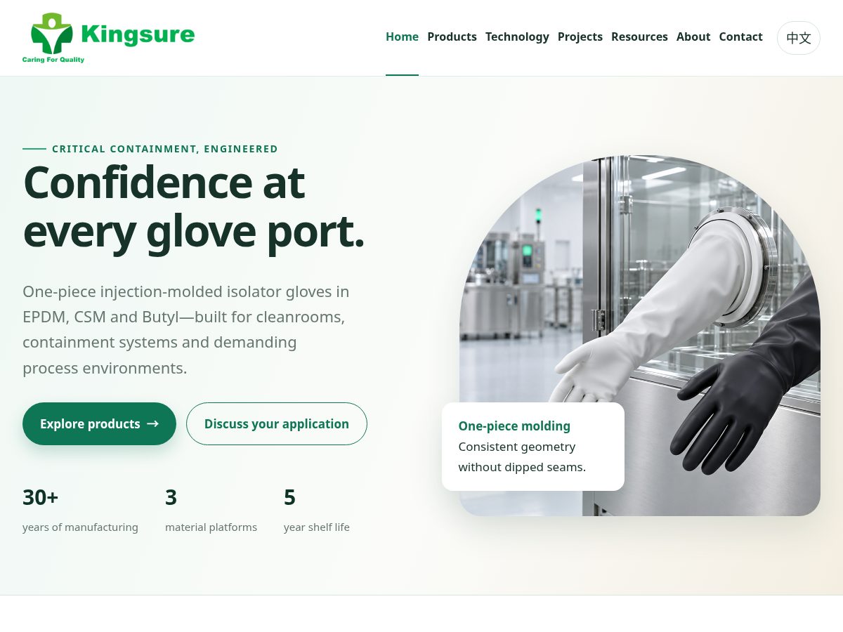 Landing-page snapshot of kingsureglove.com