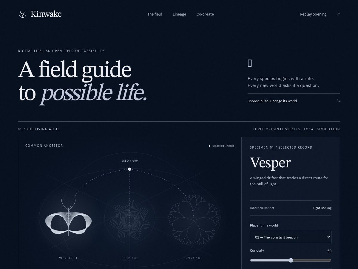Landing-page snapshot of kinwake.xyz