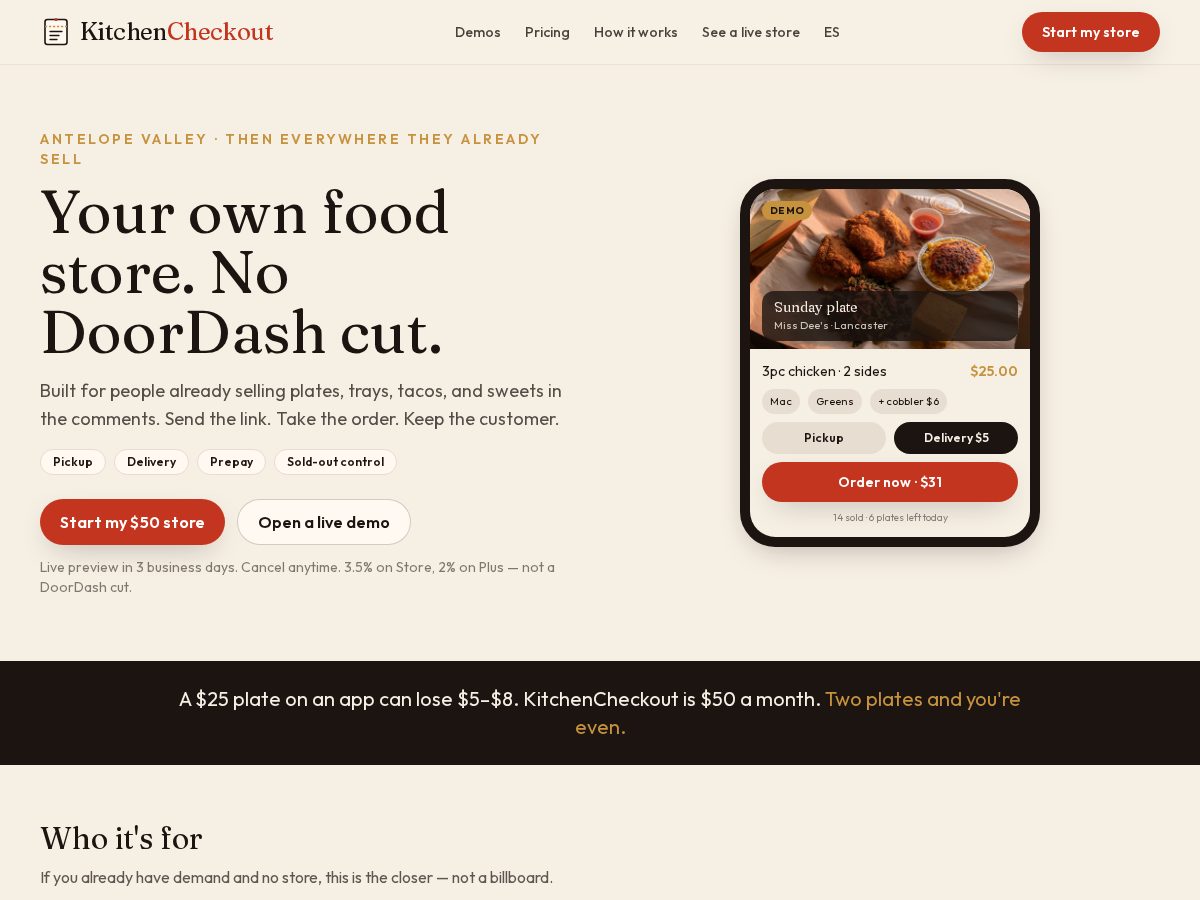 Landing-page snapshot of kitchencheckout.com