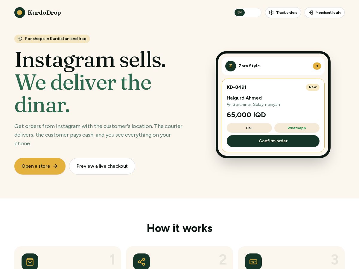 Landing-page snapshot of kurdodrop.com